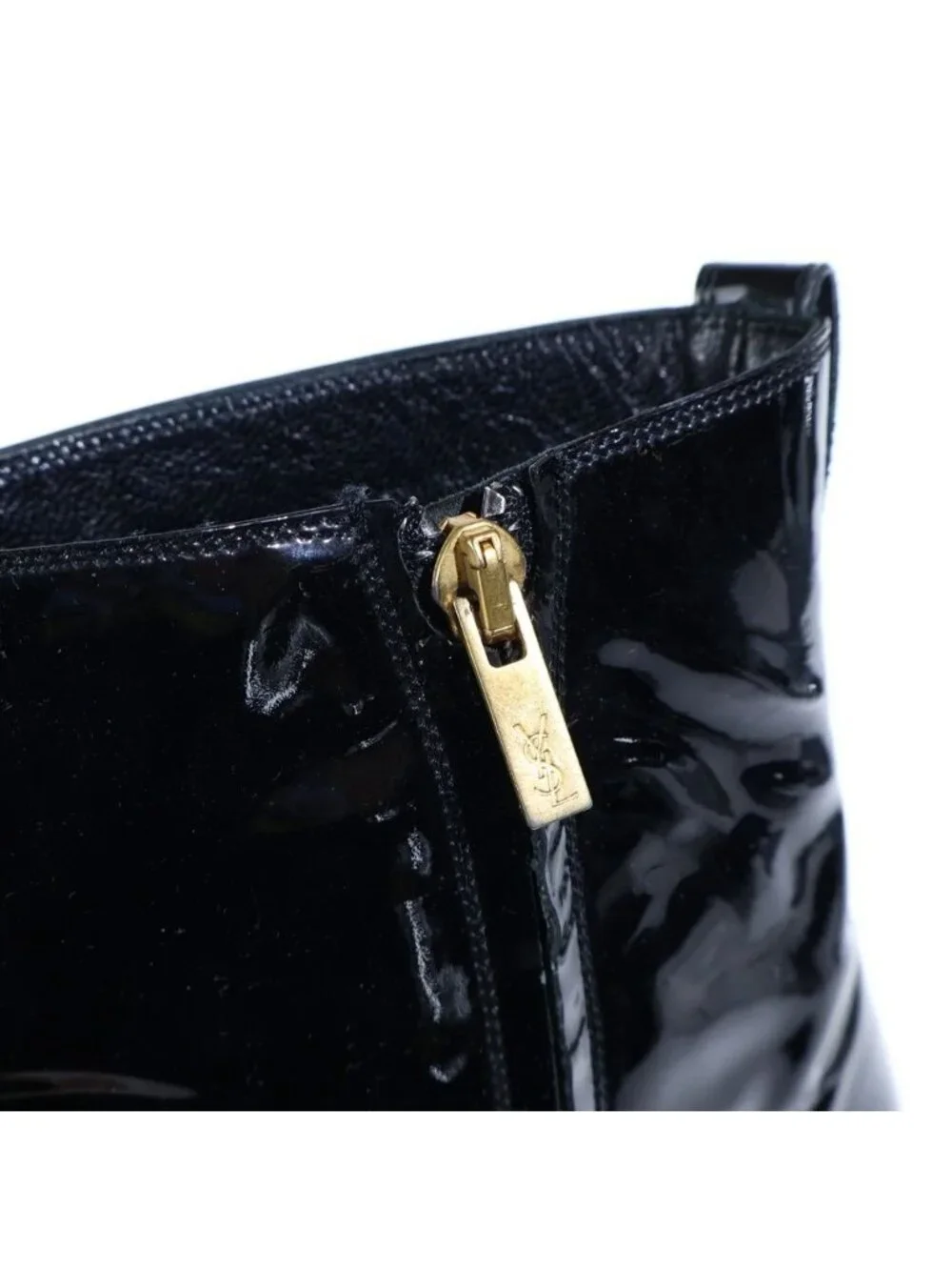 Saint Laurent Rive Gauche Johnny Patent Leather Heels Boots Black